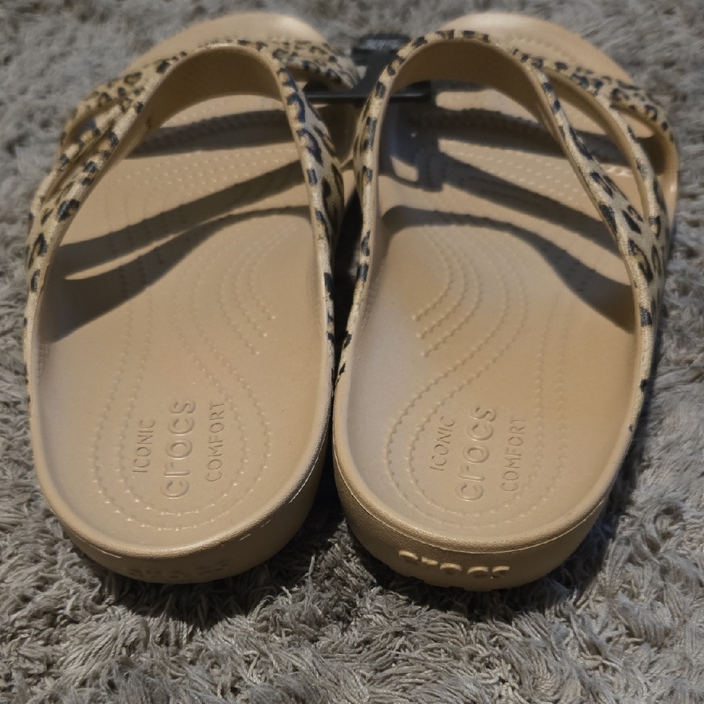 CROCS Tan Leopard Print Sandals - Picture 4 of 7